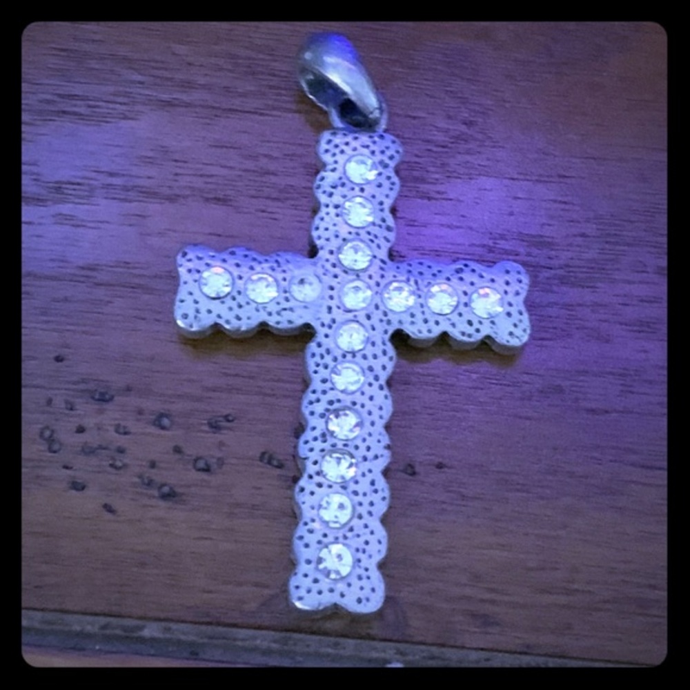 Rhinestone Cross Silver charm pendant heavy for proper laying